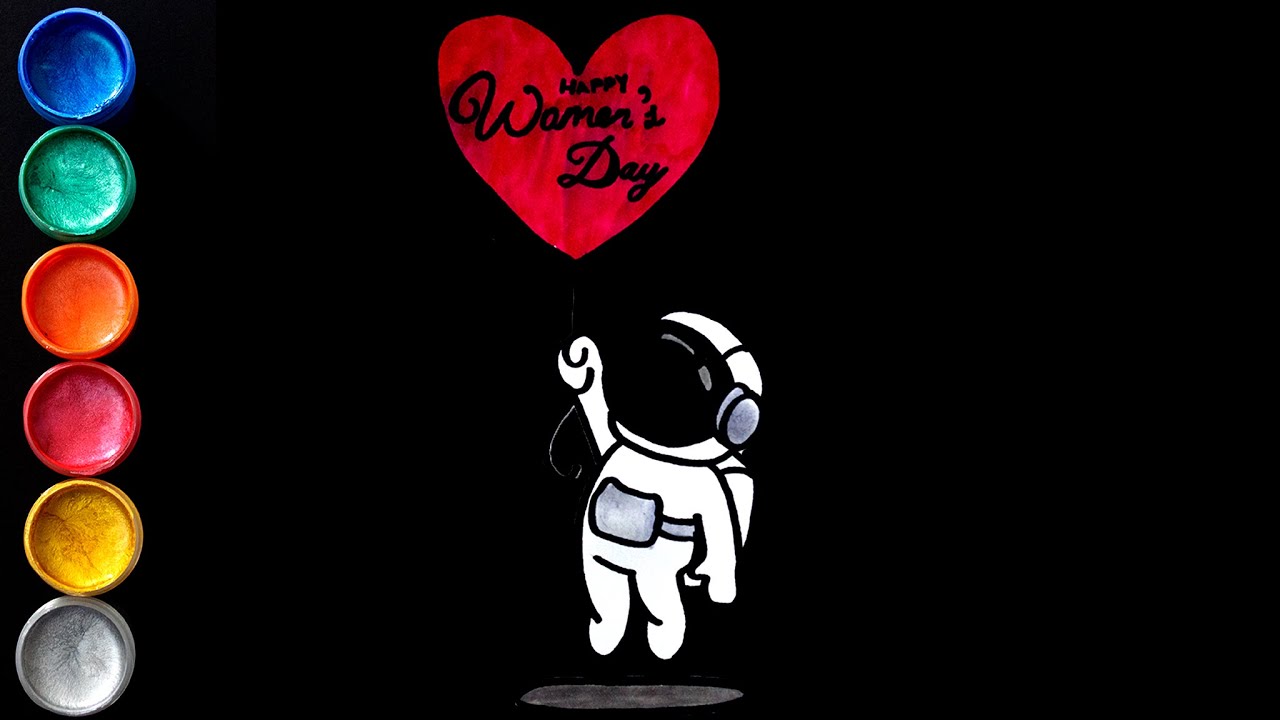 ?? How to draw a beautiful card for women's day with astronaut 