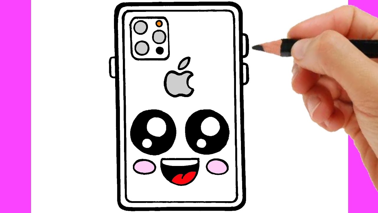 HOW TO DRAW A IPHONE - DRAWING A CELULAR EASY STEP BY STEP - KAWAII DRAWINGS 