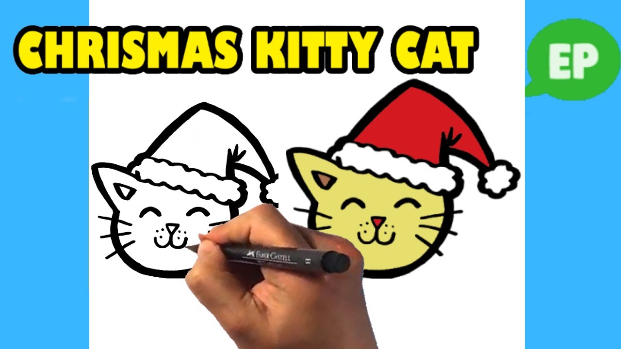 How to Draw Christmas Kitty Cat Head - Easy Pictures to Draw 1