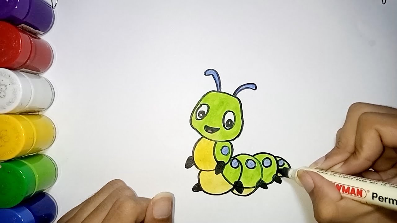 Menggambar Ulat Versi Kartun Bagus | How to draw caterpillar easy 