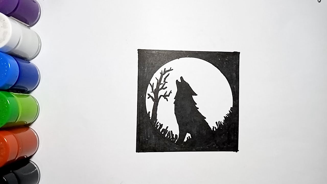 How To Draw Wolf Silhouette Easy | Menggambar siluet serigala pemula 