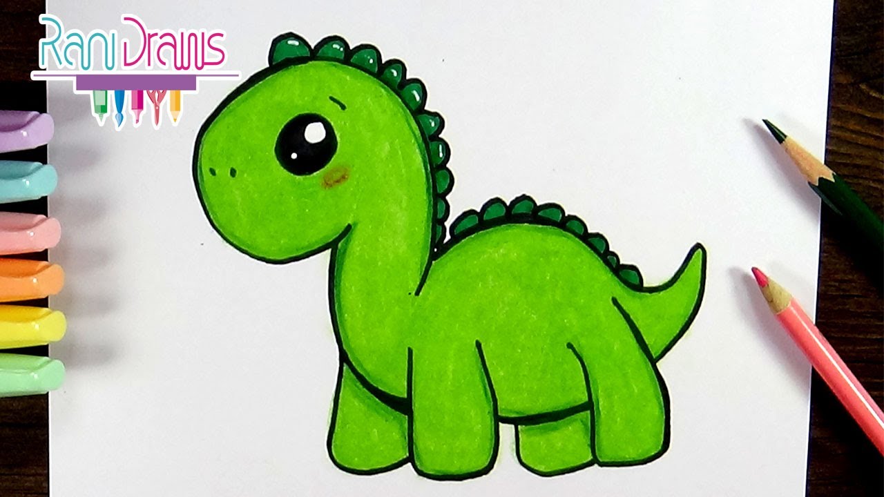 Cómo dibujar un DINOSAURIO KAWAII- How to draw a kawaii DINOSAUR 