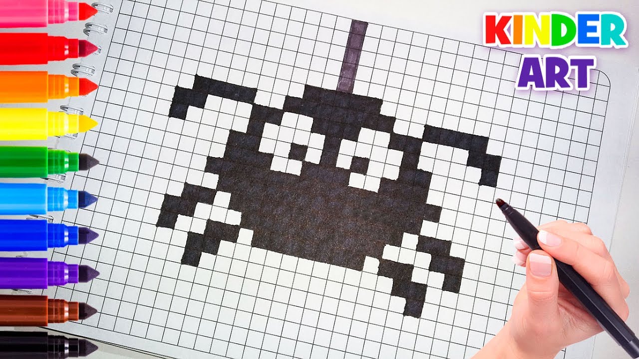 Рисунки по клеточкам - Паук | How to Draw a Spider Pixel Art 