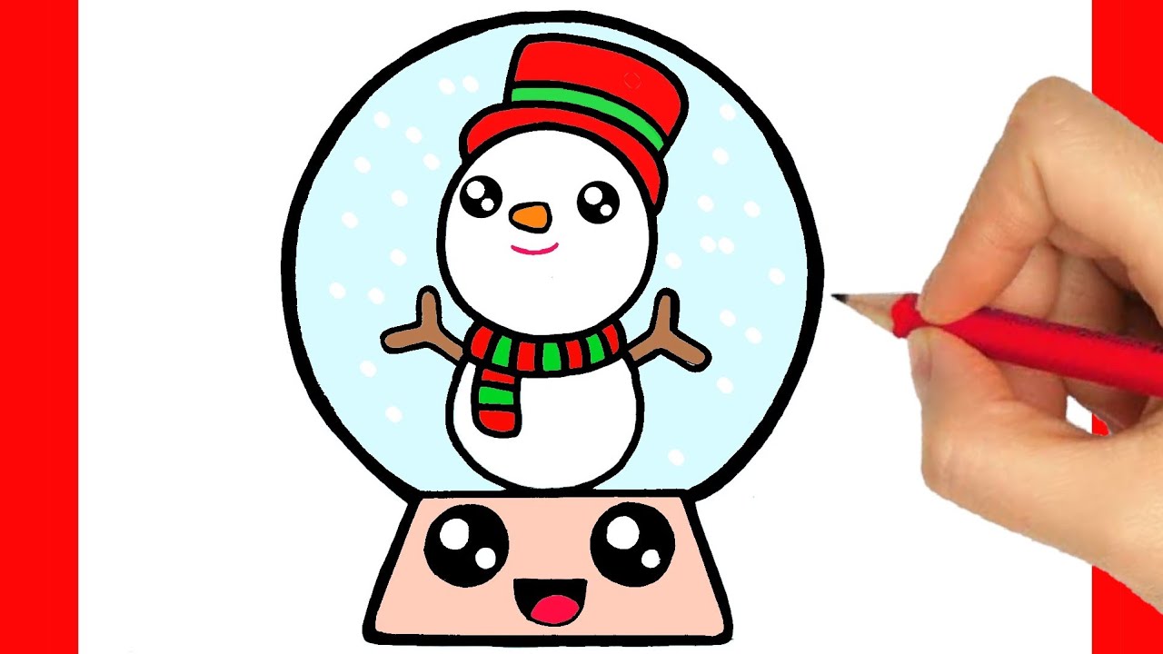 HOW TO DRAW A SNOW GLOBE EASY - CHRISTMAS DRAWINGS 