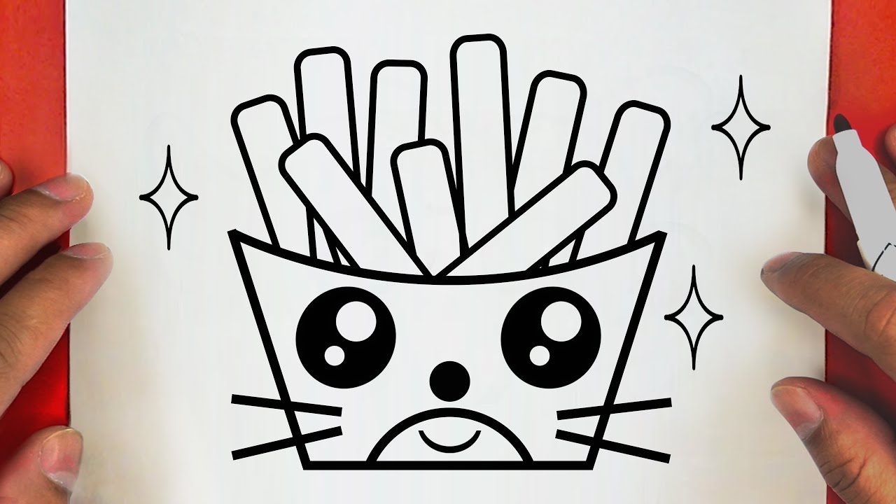 HOW TO DRAW A CUTE KITTY FRENCH FRIES ,STEP BY STEP ,DRAW CUTE THINGS 