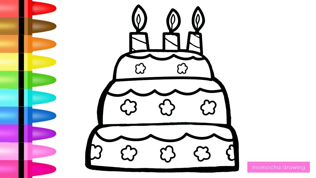 Kue ulang tahun - Menggambar mewarnai gradasi oil pastel untuk anak-anak | How to draw birthday cake 