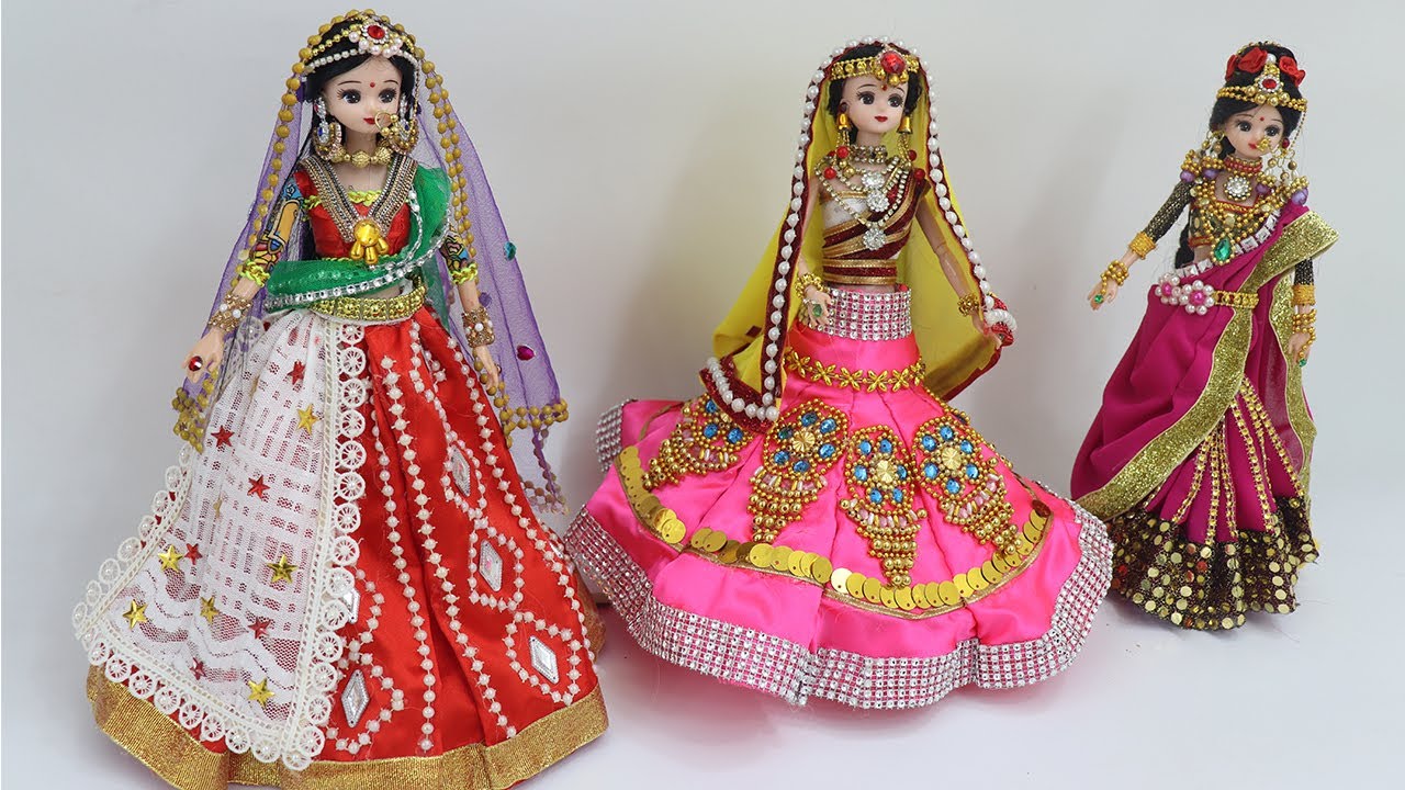 3 South indian bridal dress and Jewellery| Doll decoration with clothes 