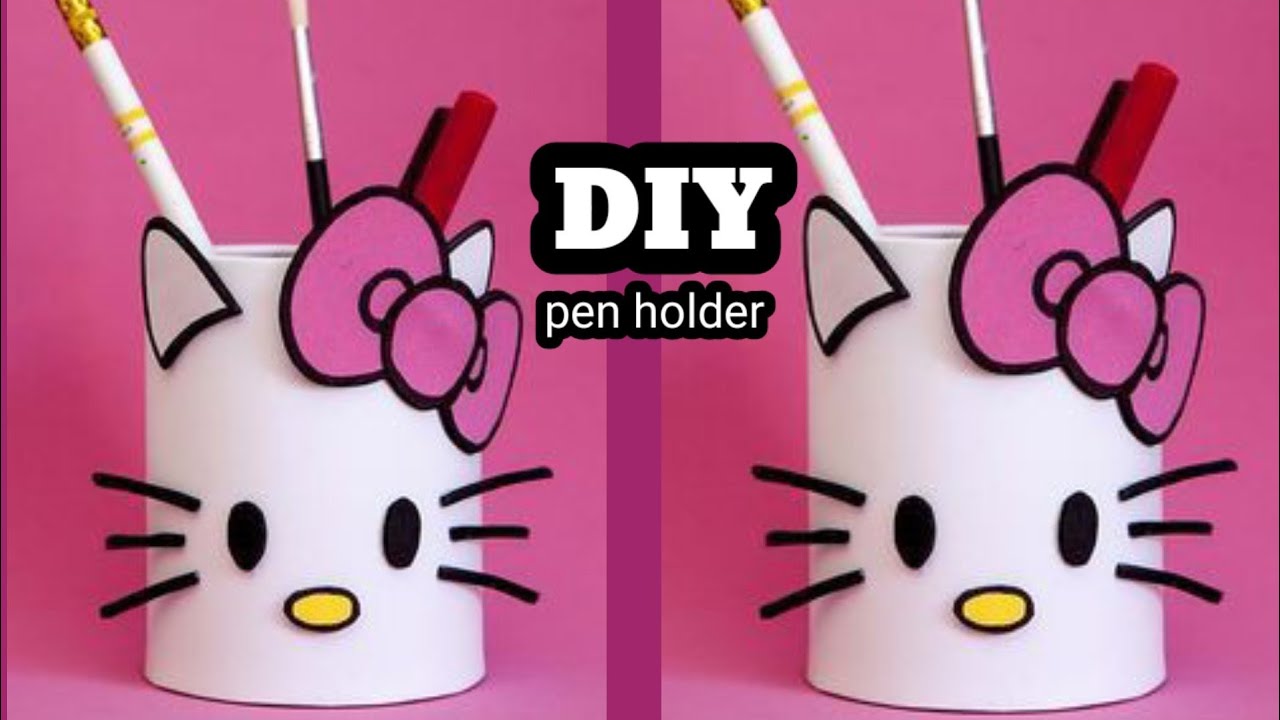 How To Make Pen Stand From Plastic Bottle /DIY pen stand idea /Hello kitty pen stand /school project 
