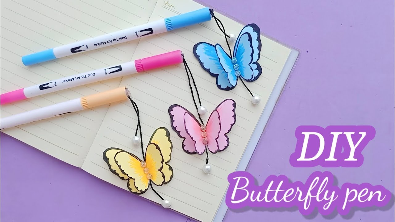 how to make butterfly pen / origami butterfly pen / DIY butterfly pen / paper craft /origami /DIY 