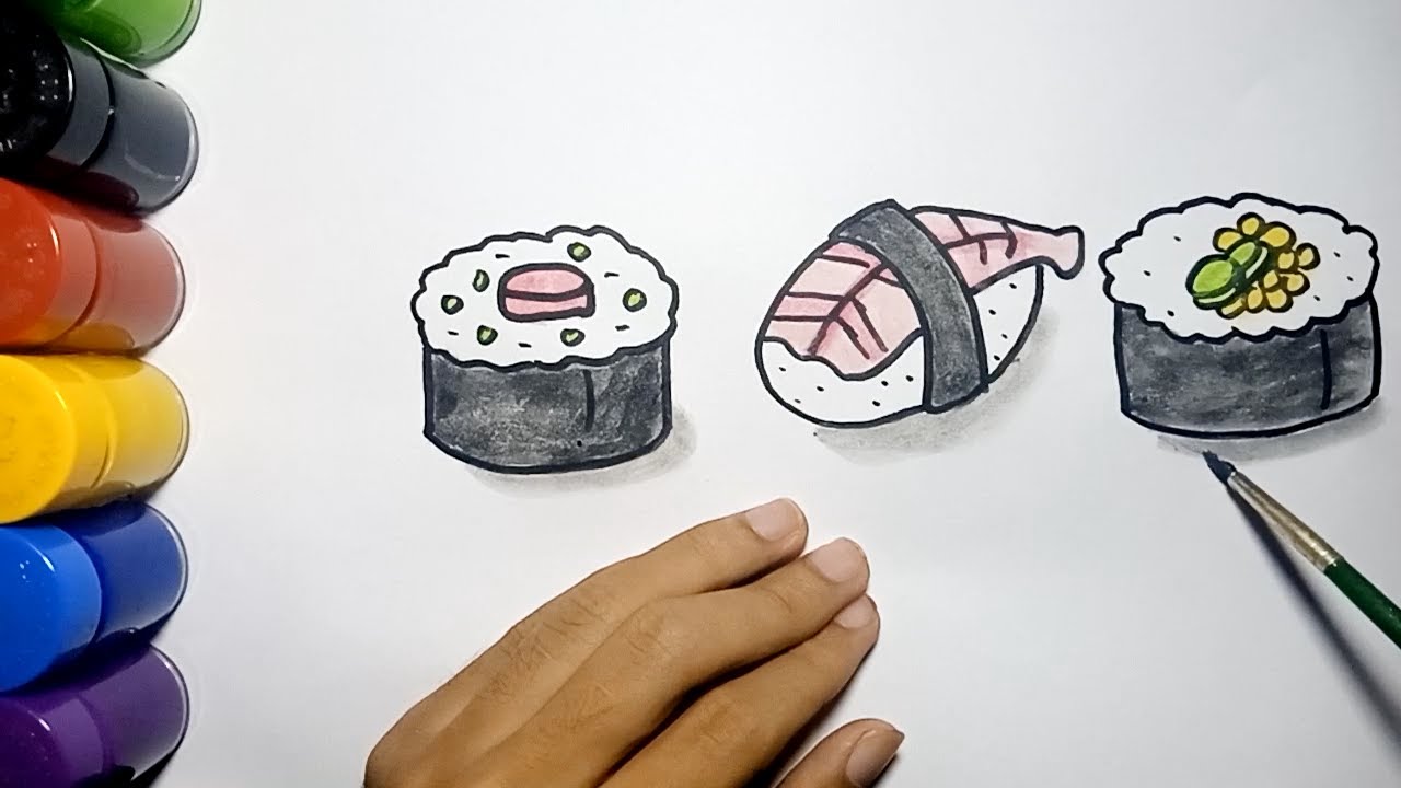 Cara Menggambar Makanan Sushi Mudah | How to draw sushi step by step 