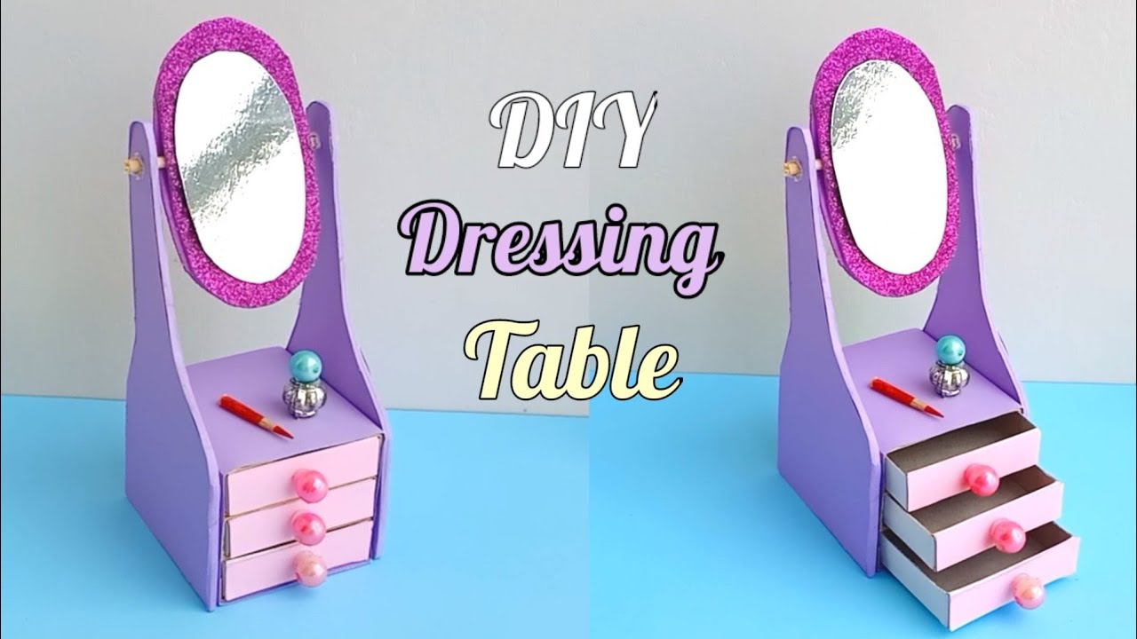 Easy way to make Mini Paper Dressing Table || DIY Dressing Table from firebox || DIY school project 