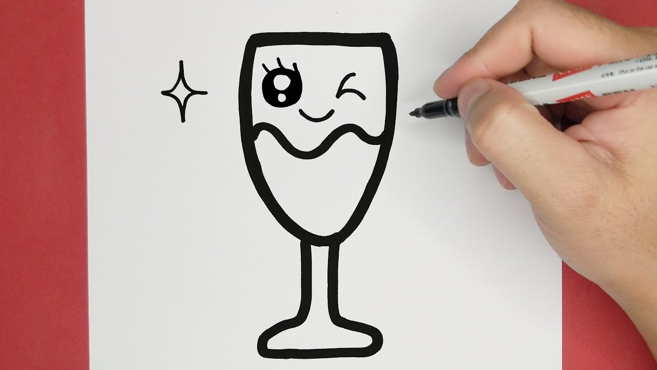 HOW TO DRAW A CUTE GLASS OF WINE,STEP BY STEP,DRAW CUTE THINGS 