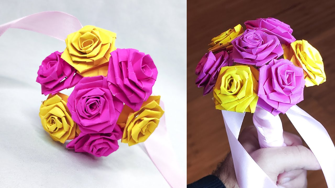 How to make a paper ROSE BOUQUET | Origami Rose | Paper Craft | Paper ART 013 