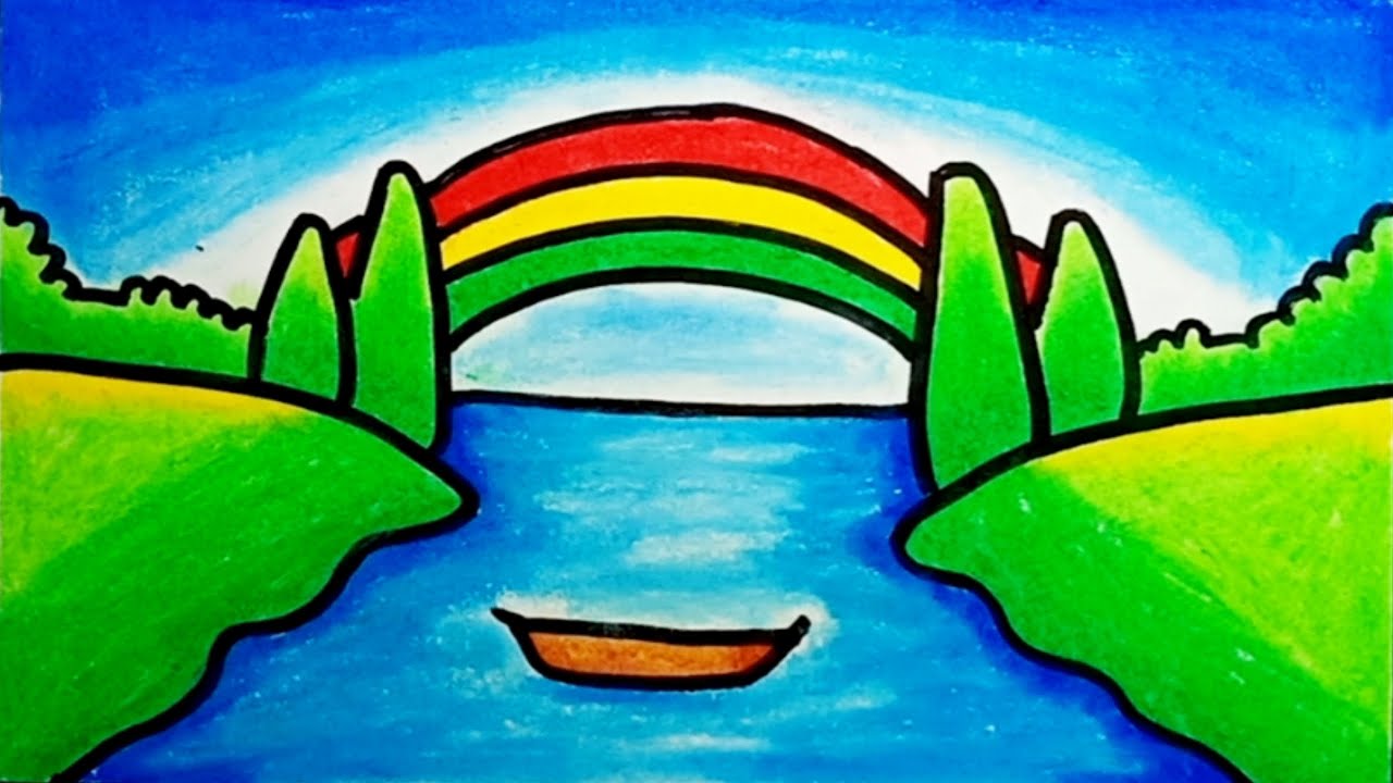 How To Draw Rainbow Scenery With Colour Pencils |Drawing Rainbow Scenery Simple 