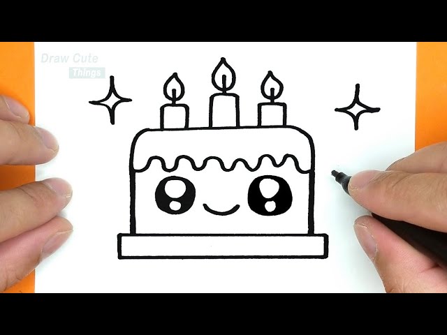 How to draw a cute cake with coloring, step by step, draw cute things