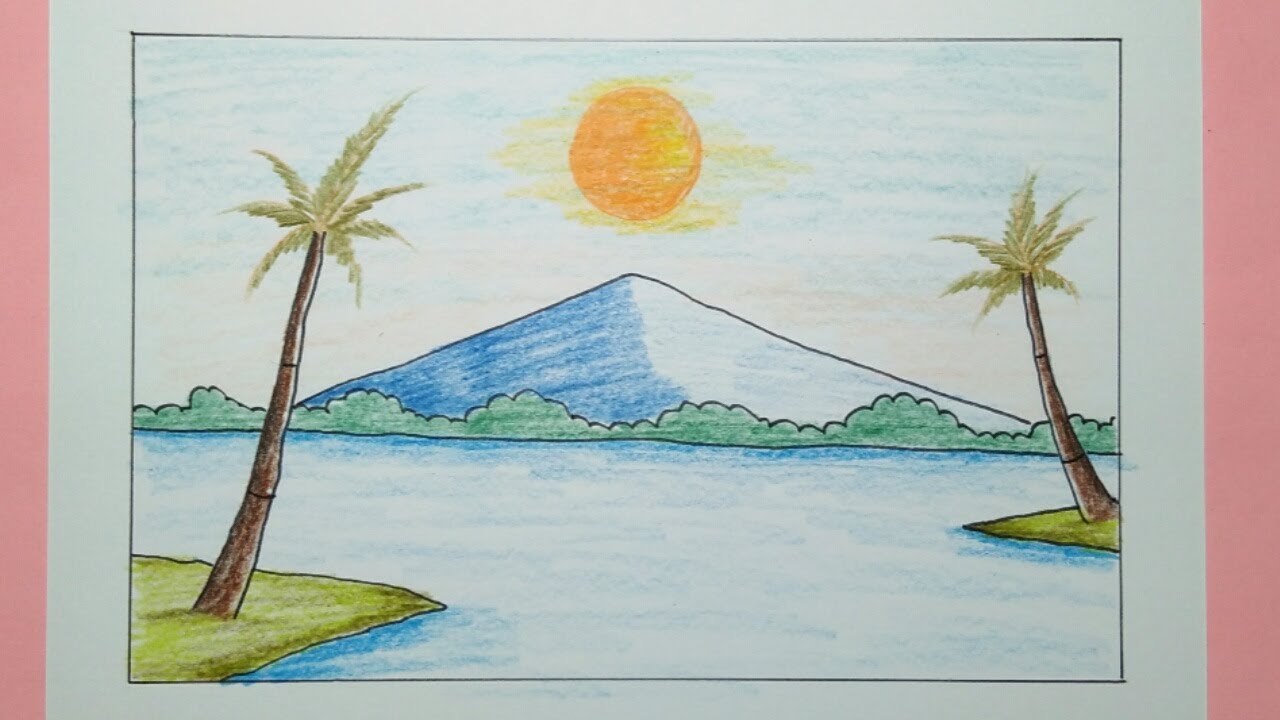 Cara Menggambar Pemandangan Gunung – How To Draw Easy Scenery