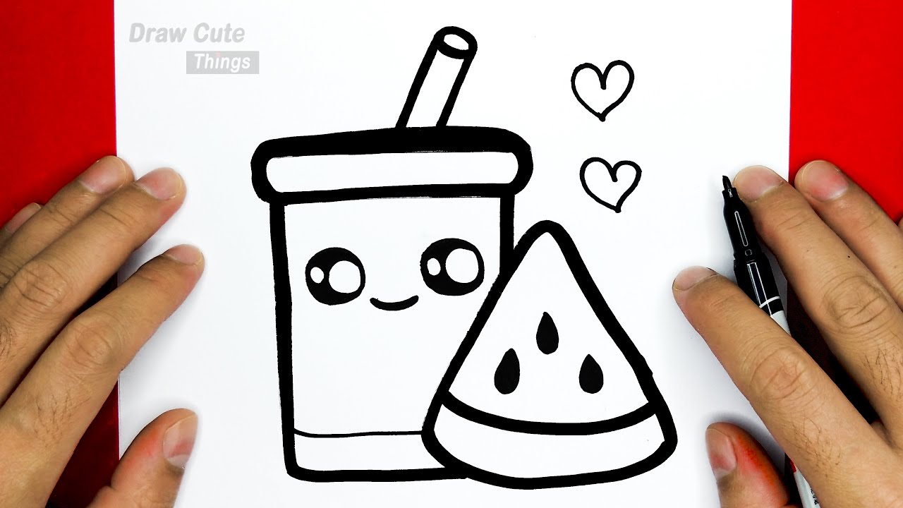 How to draw cute drinking of watermelon juice, step by step, draw cute things