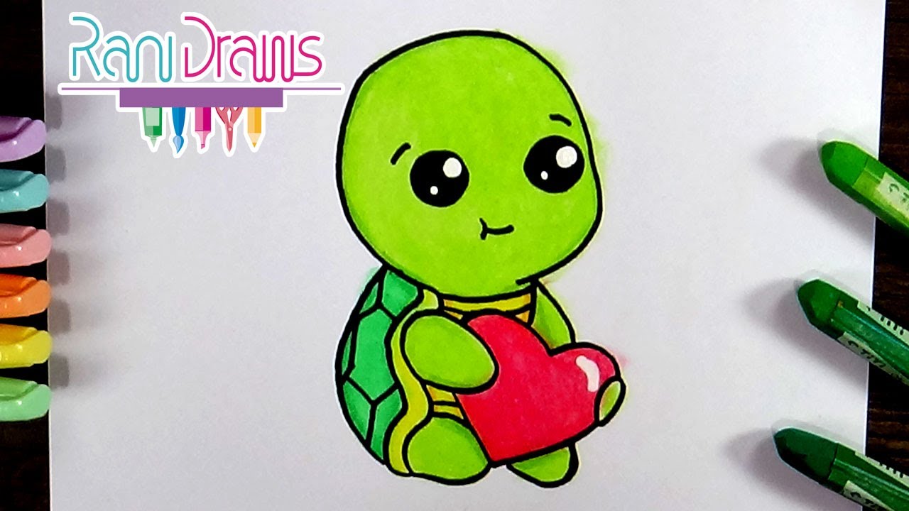 Cómo dibujar una TORTUGA kawaii – How to draw a kawaii TURTLE