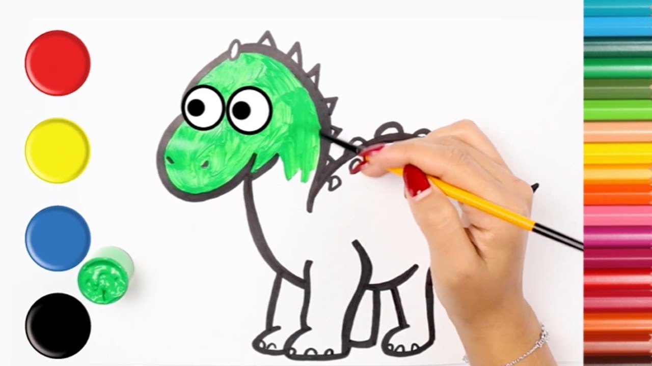 Cara menggambar dinosaurus Berwarna-Warni – Belajar bahasa Inggris – Pelajari Warna – Pelajari Hewan