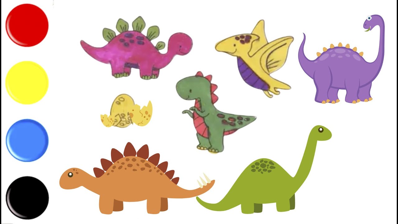 Dibujar y Colorea Dinosaurios | Dibujos Para Niños | Aprender Colores & Animales & Español y Inglés