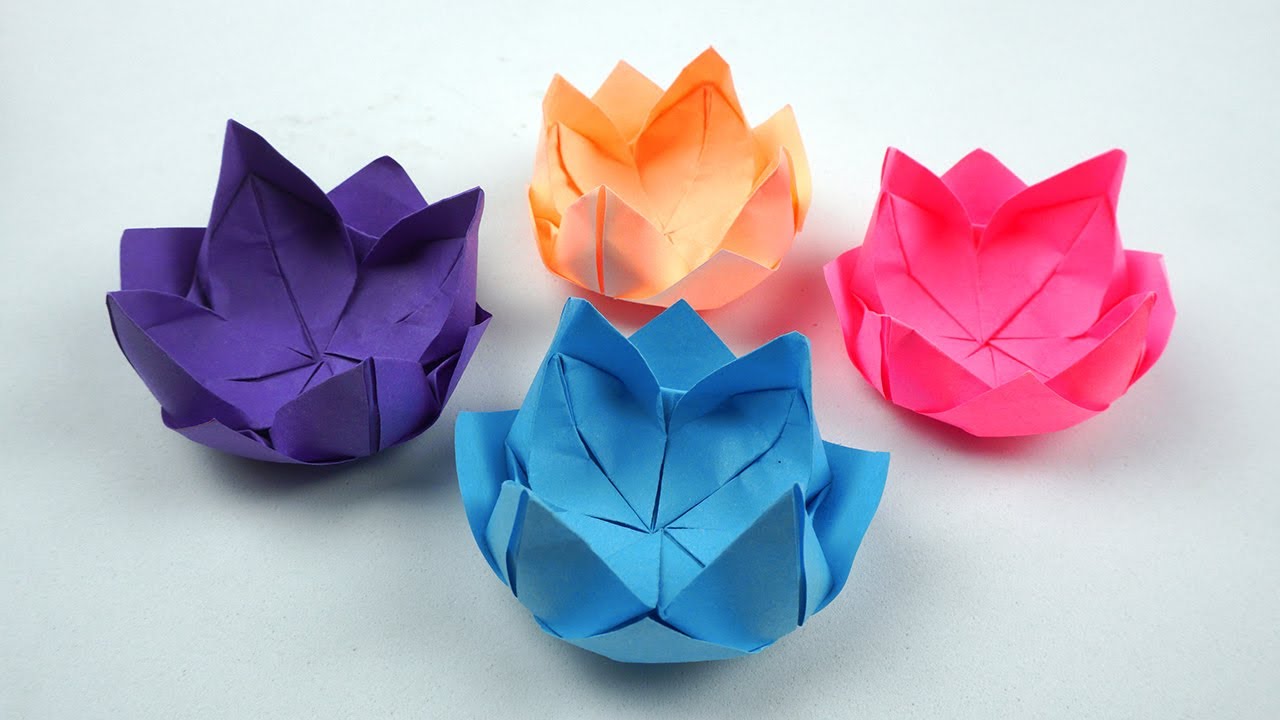 Basteln mit papier: Lotusblüte falten – Blumen basteln | Origami Lotus flower