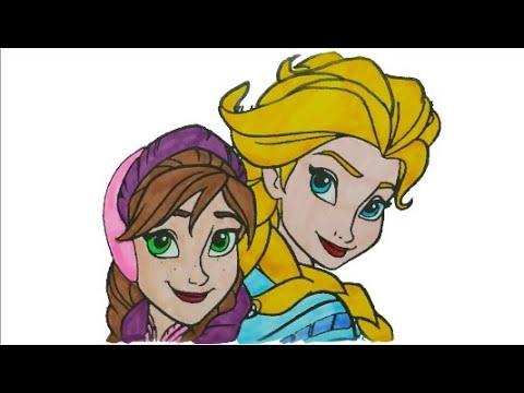 Dibujar y Colorea Elsa y Anna Frozen | Dibujos Para Niños | How To Color Elsa and Anna