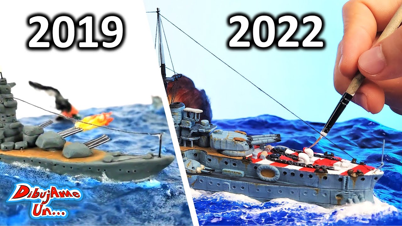 Reto escultura 2019 vs 2022 || Rehaciendo mi Diorama World of Warships de Plastilina || DibujAme Un