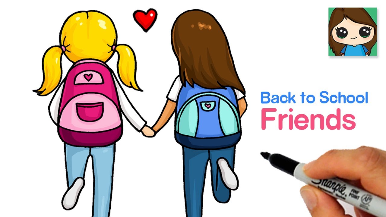 How to Draw Best Friends Holding Hands 💕Back to School