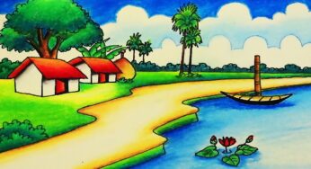 How to draw riverside village scenery drawing oil pastel village scenery landscape easy drawing