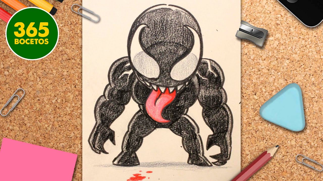 COMO DIBUJAR A VENOM KAWAII 🖤 Dibujos kawaii faciles 🖤 dibuja con 365bocetos