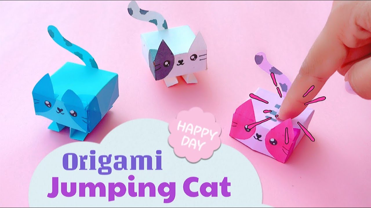 Origami Jumping Paper Cat | DIY Fidget Toys | How to make paper Cat Box… 🐈