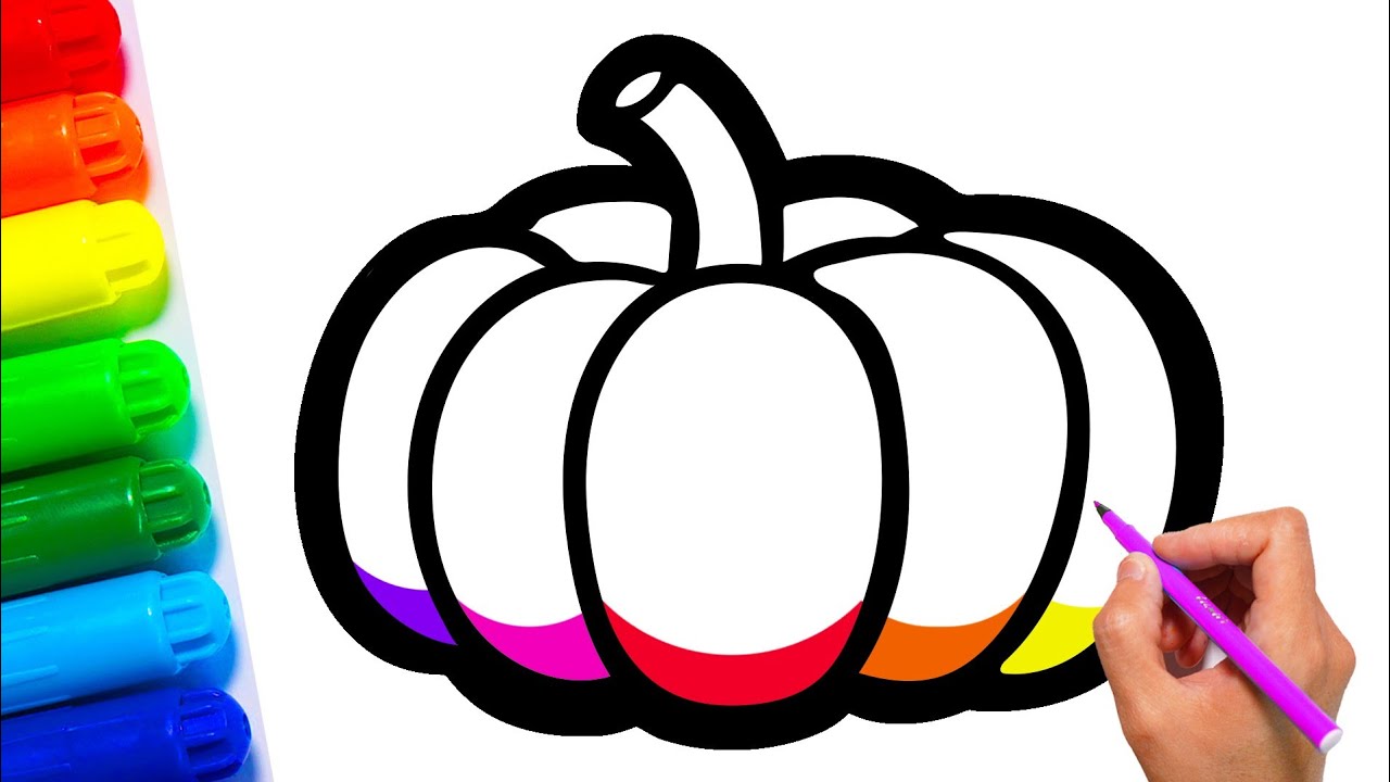 How to draw a Pumpkin Coloring page for kids – Rainbow pumpkin coloring book