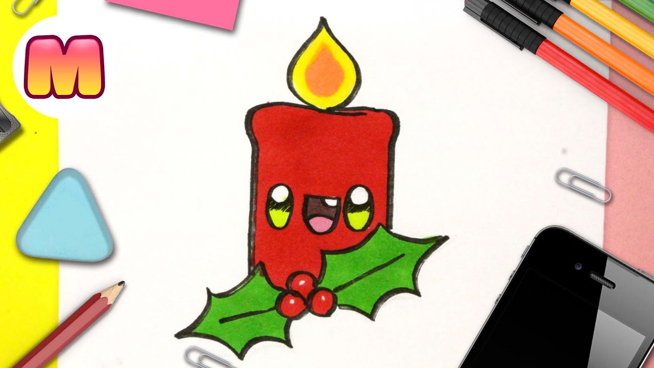 COMO DIBUJAR UNA VELA DE NAVIDAD KAWAII – dibujos de navidad faciles – Aprende a dibujar kawaii