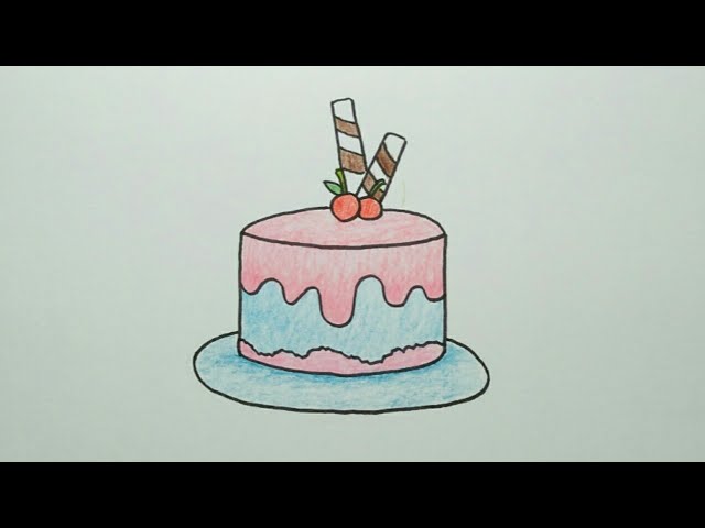 Cara menggambar kue ulang tahun – How to draw a cute cake