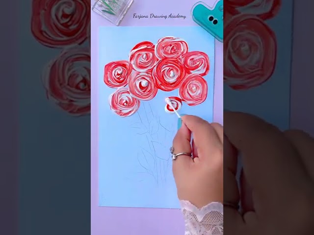 Painting Hacks || Easy flower painting with cotton bud #creativeart #satisfying #painting