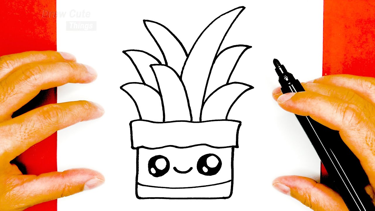 HOW TO DRAW A CUTE ALOE VERA POT, STEP BY STEP,DRAW CUTE THINGS