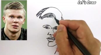 ONE LINE DRAW ERLING HAALAND , how to draw erling haaland football player with only one line