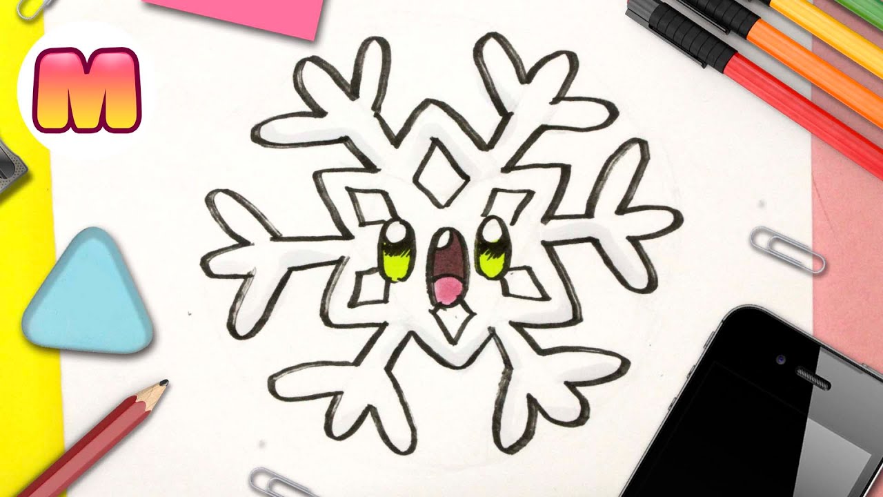 COMO DIBUJAR UN COPO DE NIEVE KAWAII – Dibujos navideños faciles – Dibuja de una manera facil