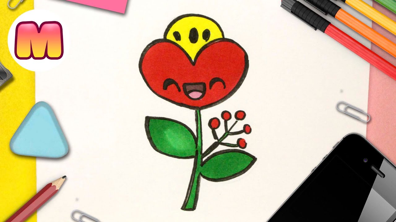 COMO DIBUJAR UNA FLOR CORAZÓN ❤️ Dibujos faciles kawaii ❤️ Aprende a dibujar con Jape