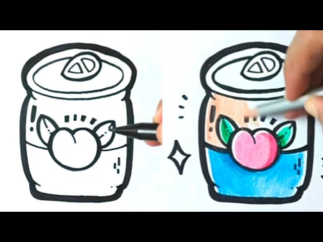 How to draw cute peach juice drink | Cara menggambar minuman peach lucu