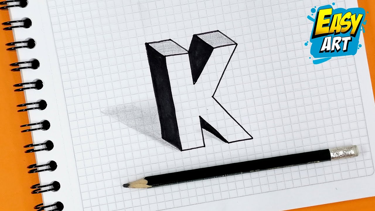 Dibujos para dibujar 🔴 Como Dibujar LETRAS en 3D letra K – Easy 3D drawings for beginners Letter K