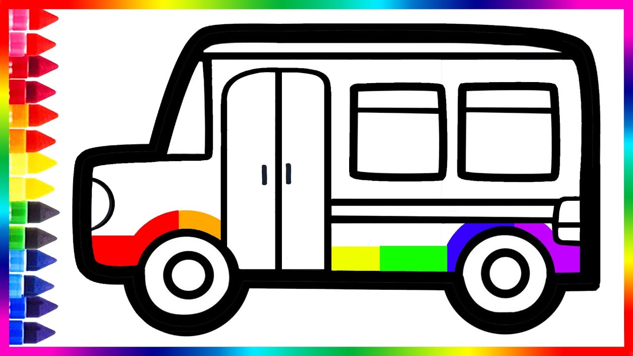 How to draw a Bus for kids with Colorful Rainbow – Drawing and coloring