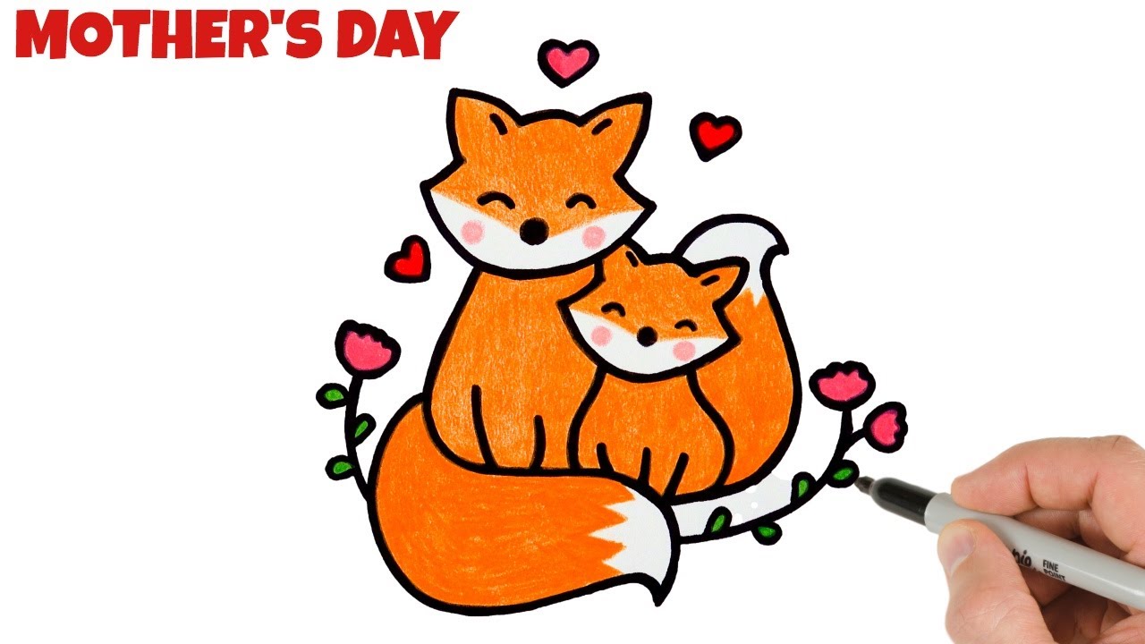 How to Draw Happy Mother’s Day | Mommy and Baby Fox Drawing