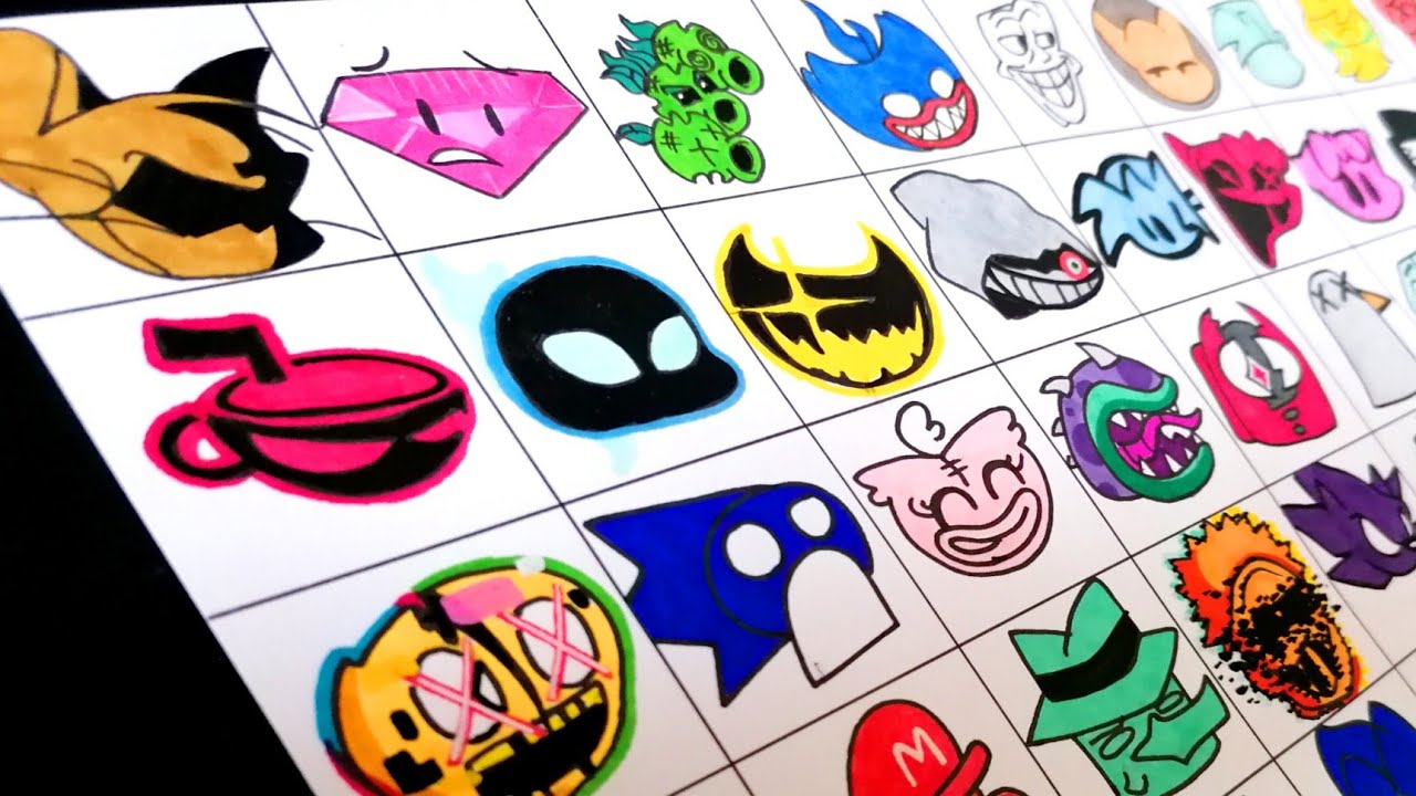 DIBUJO 54 ÍCONOS DE SALUD DE FRIDAY NIGHT FUNKIN | PARTE #6 | drawing 50 healt icons from fnf ➕ RETO