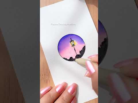 EASY PAINTING || Smallest Sunset scenery #painting #CreativeArt #Satisfying #Shorts #tinypainting