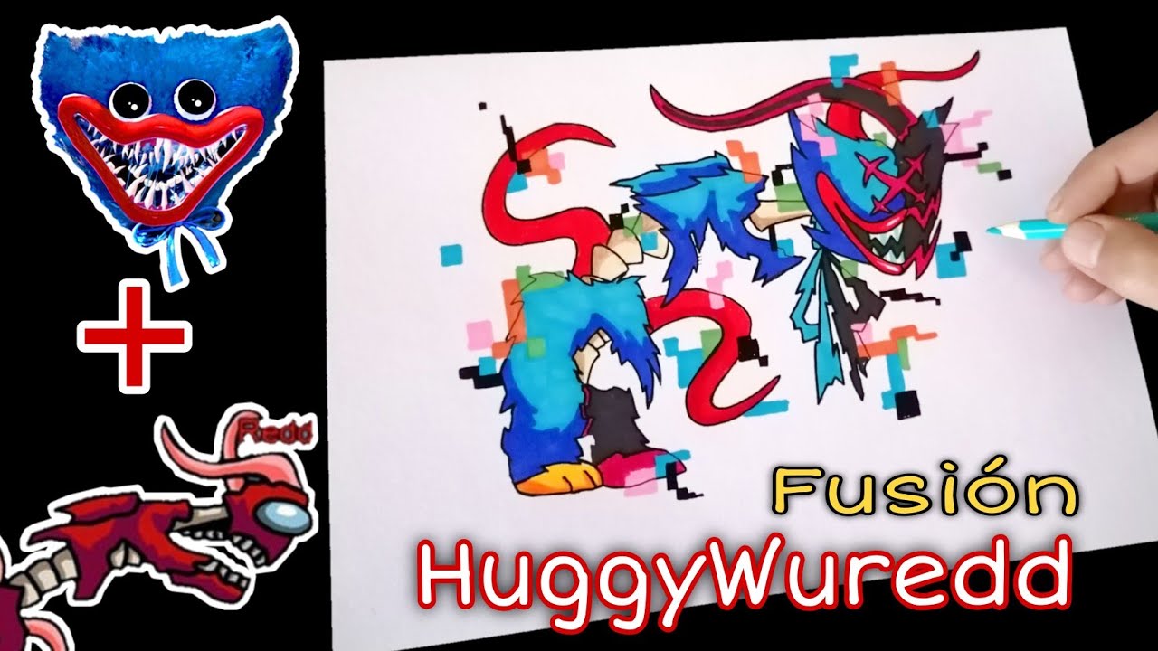 Dibujo la Fusión de Huggy Wuggy de Fnf y Redd de Among Us ( HuggyWuredd ) Fusion Art Challenge