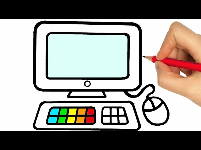 HOW TO DRAW A COMPUTER EASY STEP BY STEP – DRAWING AND COLORING A COMPUTER EASY
