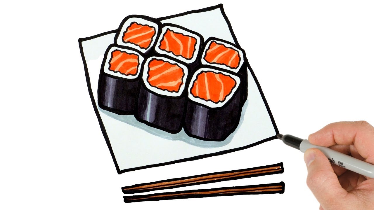 How to Draw Sushi Roll | Japanese Food Drawings