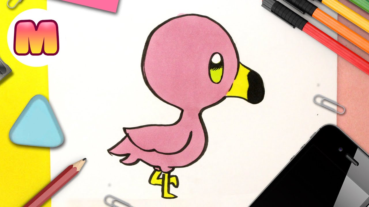 COMO DIBUJAR UN FLAMENCO o FLAMINGO KAWAII – Dibujos kawaii faciles – dibujar animales kawaii