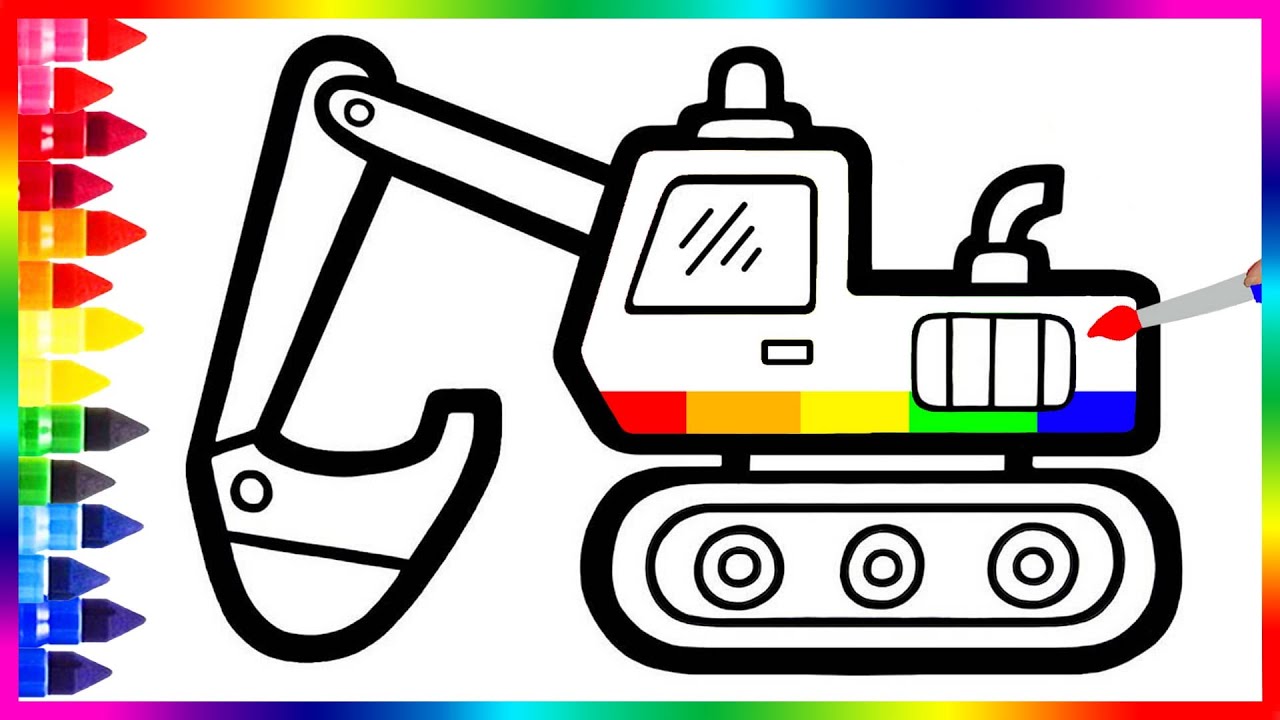 How to draw an Excavator for kids with Rainbow color – Drawing and coloring